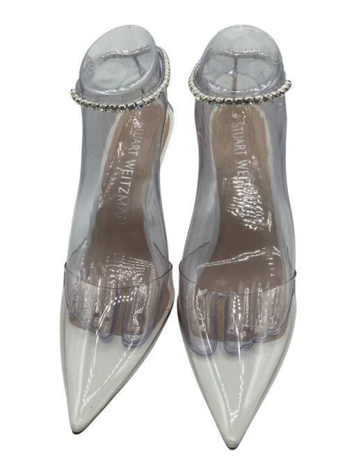 Stuart Weitzman Shoe Size 9 White & Silver Plastic Clear Detail Rhinestone Pumps White & Silver / 9