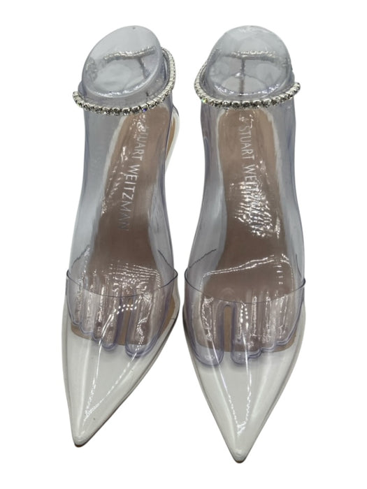 Stuart Weitzman Shoe Size 9 White & Silver Plastic Clear Detail Rhinestone Pumps White & Silver / 9