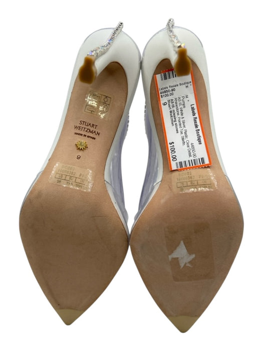 Stuart Weitzman Shoe Size 9 White & Silver Plastic Clear Detail Rhinestone Pumps White & Silver / 9
