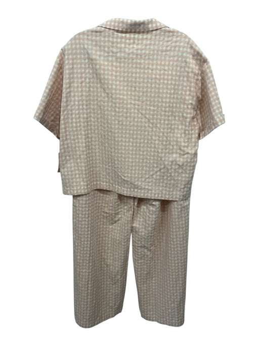OFFON Size M Orange & White Cotton Seersucker Gingham Short Sleeve Pant Set Orange & White / M