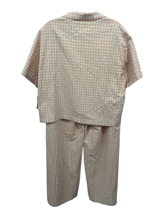 OFFON Size M Orange & White Cotton Seersucker Gingham Short Sleeve Pant Set Orange & White / M