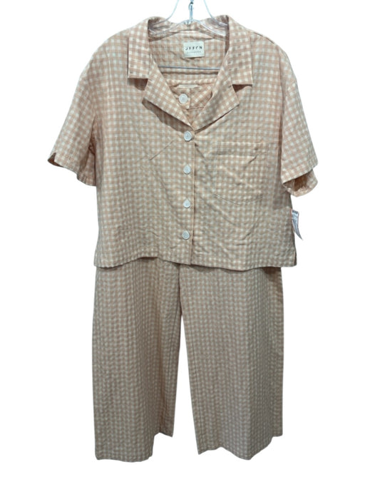 OFFON Size M Orange & White Cotton Seersucker Gingham Short Sleeve Pant Set Orange & White / M