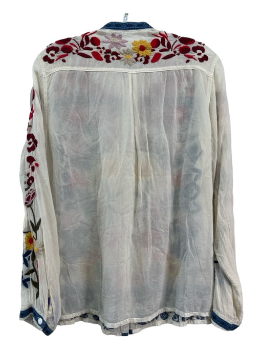 Johnny Was Size M Cream & Multi Missing Fabric Button Front Embroidered Top Cream & Multi / M