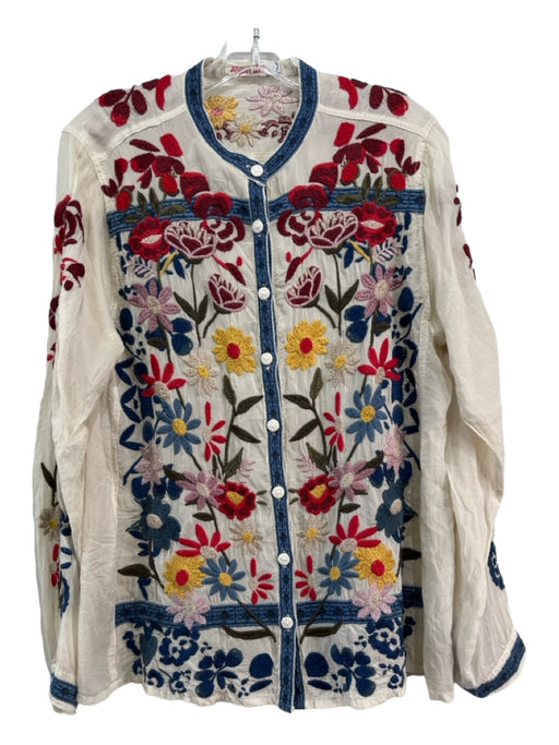 Johnny Was Size M Cream & Multi Missing Fabric Button Front Embroidered Top Cream & Multi / M