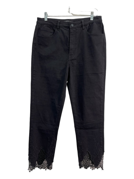 Elie Tahari Size 12 Black Cotton Zip Fly Pockets Lace Trim Jeans Black / 12
