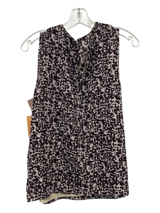 Theory Size Large Brown, Pink, White Silicone Sleeveless Abstract Floral Top Brown, Pink, White / Large