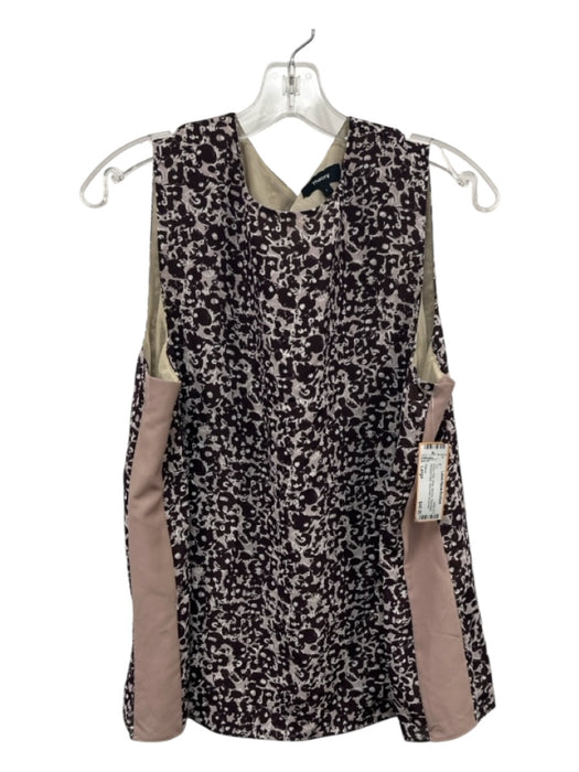 Theory Size Large Brown, Pink, White Silicone Sleeveless Abstract Floral Top Brown, Pink, White / Large