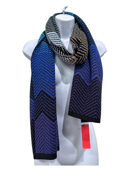 Missoni Purple, Blue, Black Wool Blend jacquard knit Chevron Rectangle scarf Purple, Blue, Black / One Size
