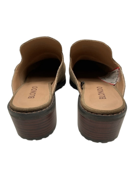 Blondo Shoe Size 9 Taupe Suede Upper Almond Square toe Stacked Block Heel Mules Taupe / 9