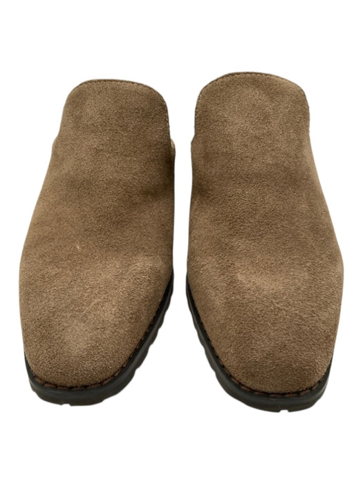 Blondo Shoe Size 9 Taupe Suede Upper Almond Square toe Stacked Block Heel Mules Taupe / 9