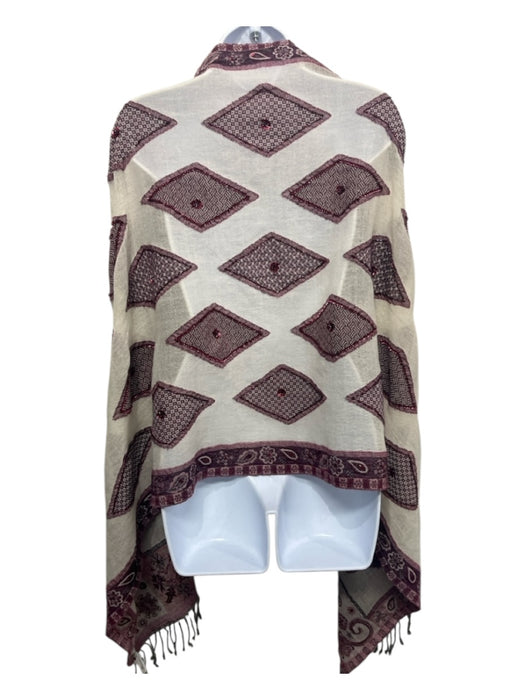 Gerard Darel Beige & Red Wool Beaded Paisley Diamond Rectangular scarf Beige & Red / One Size