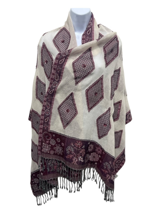 Gerard Darel Beige & Red Wool Beaded Paisley Diamond Rectangular scarf Beige & Red / One Size
