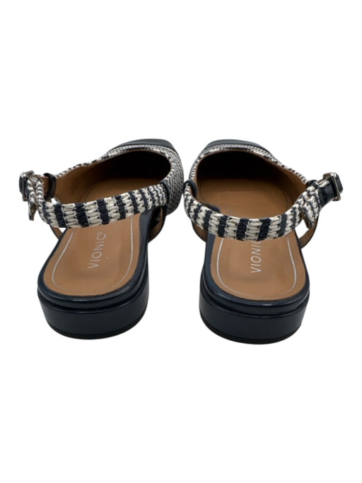 Vionic Shoe Size 8.5 Navy & white Straw & Leather Cap Toe Slingback Stripe Flats Navy & white / 8.5