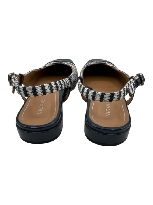 Vionic Shoe Size 8.5 Navy & white Straw & Leather Cap Toe Slingback Stripe Flats Navy & white / 8.5