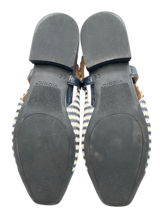 Vionic Shoe Size 8.5 Navy & white Straw & Leather Cap Toe Slingback Stripe Flats Navy & white / 8.5