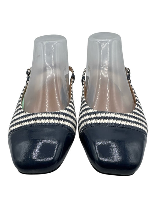 Vionic Shoe Size 8.5 Navy & white Straw & Leather Cap Toe Slingback Stripe Flats Navy & white / 8.5