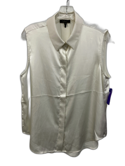 Rag & Bone Size L Ivory White Polyester Satin Button Down Sleeveless Top Ivory White / L