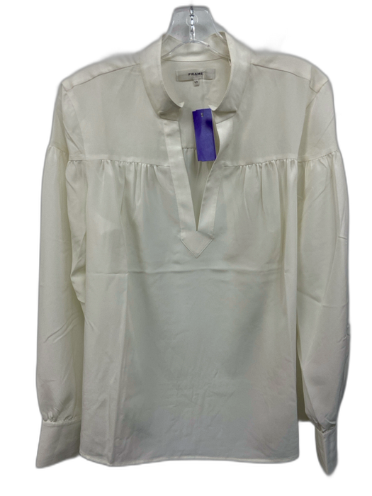 Frame Size L Cream White gathered yoke notched neckline Long Balloon Sleeve Top Cream White / L