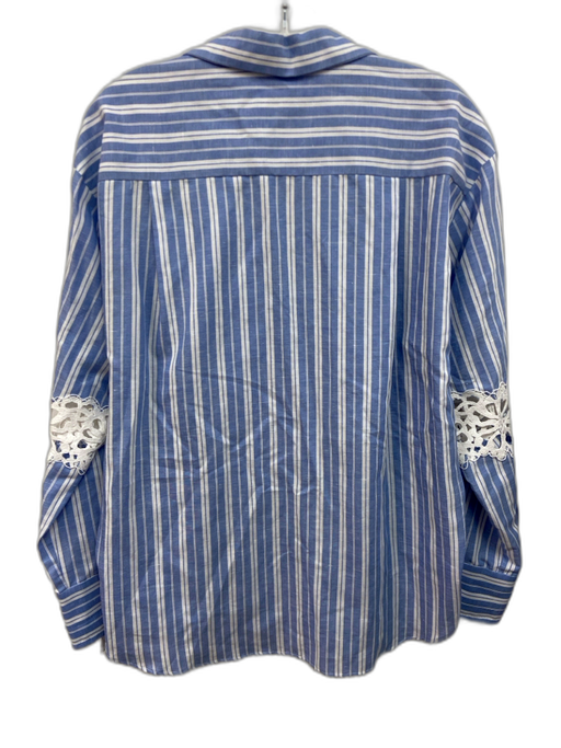 Sandro Size 2 Blue & White Cotton Crochet Lace Accent Stripe Long Sleeve Top Blue & White / 2