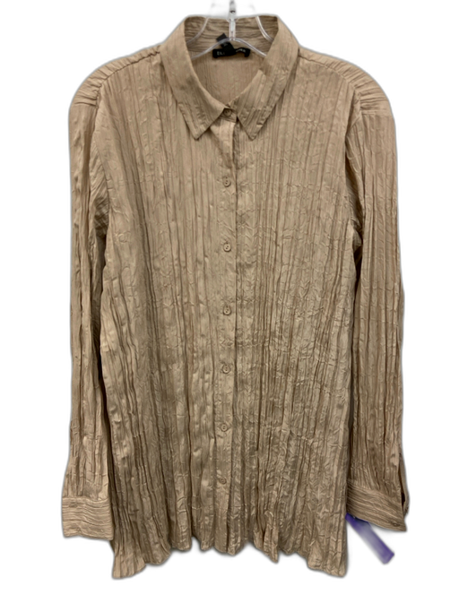 Eileen Fisher Size S Tan Silk Crinkle Long Sleeve Button Down Top Tan / S