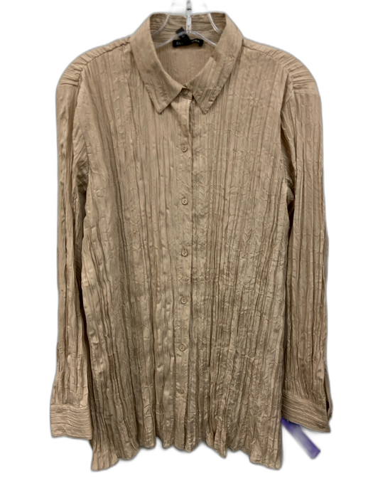 Eileen Fisher Size S Tan Silk Crinkle Long Sleeve Button Down Top Tan / S