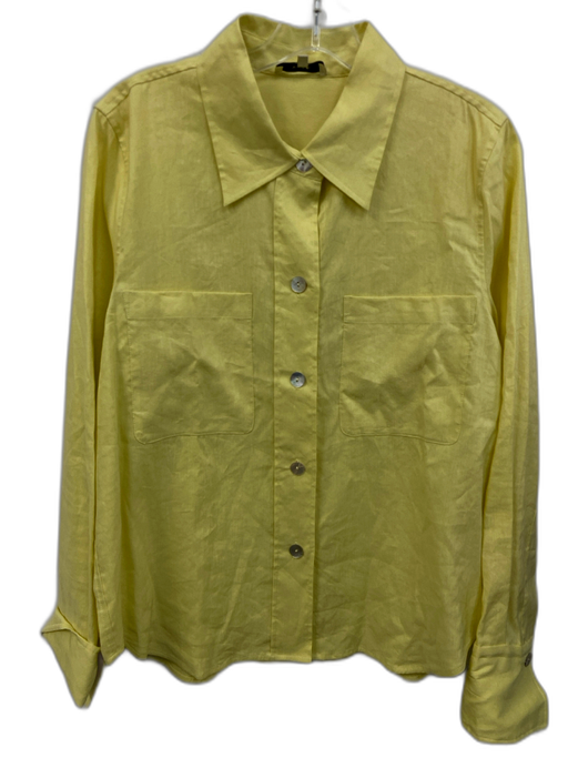 Vince Size 14 Yellow Linen Blend Mother of Pearl Button Down Pockets Top Yellow / 14