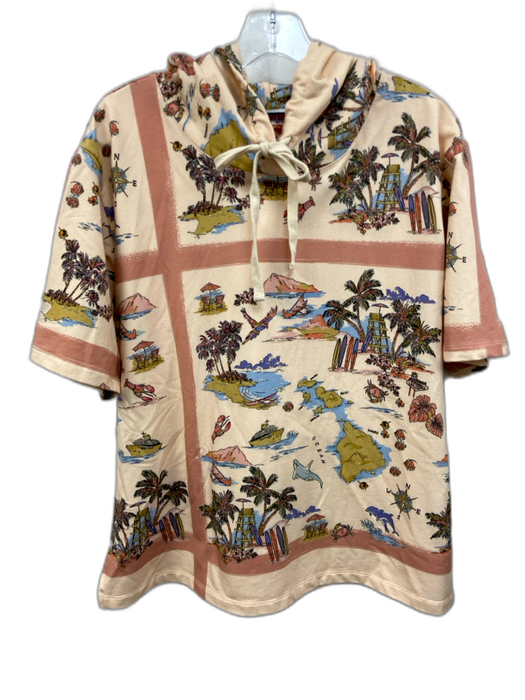 Johnny Was Size M Beige, Red, Multi Cotton Blend Hawaiian Short Sleeve Top Beige, Red, Multi / M