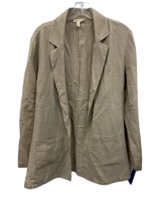 Eileen Fisher Size S Oatmeal Beige Linen Open Front Pockets Blazer Jacket Oatmeal Beige / S