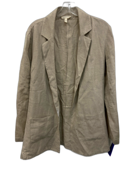 Eileen Fisher Size S Oatmeal Beige Linen Open Front Pockets Blazer Jacket Oatmeal Beige / S