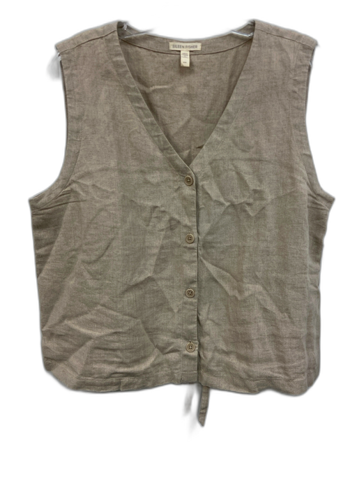 Eileen Fisher Size M Oatmeal Beige Linen Button Down Sleeveless Top Oatmeal Beige / M