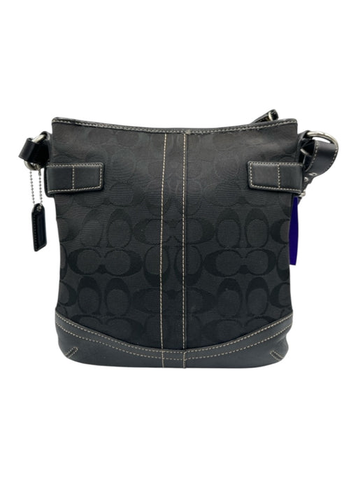 Coach Black Leather & Canvas Jacquard Monogram Buckle Shoulder Bag Black / Medium