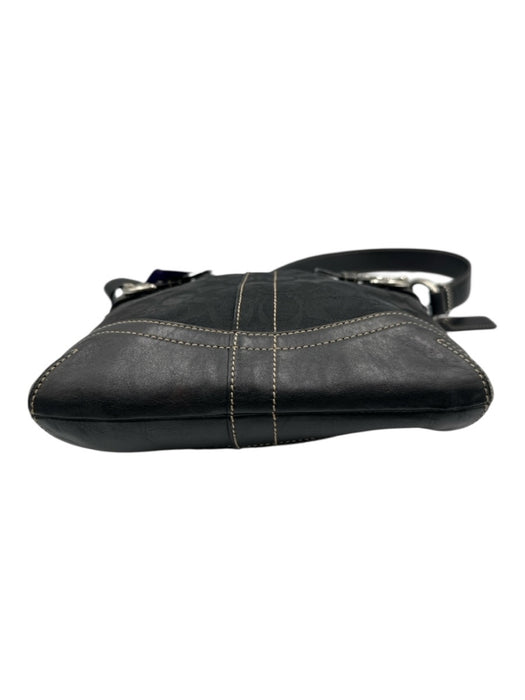 Coach Black Leather & Canvas Jacquard Monogram Buckle Shoulder Bag Black / Medium