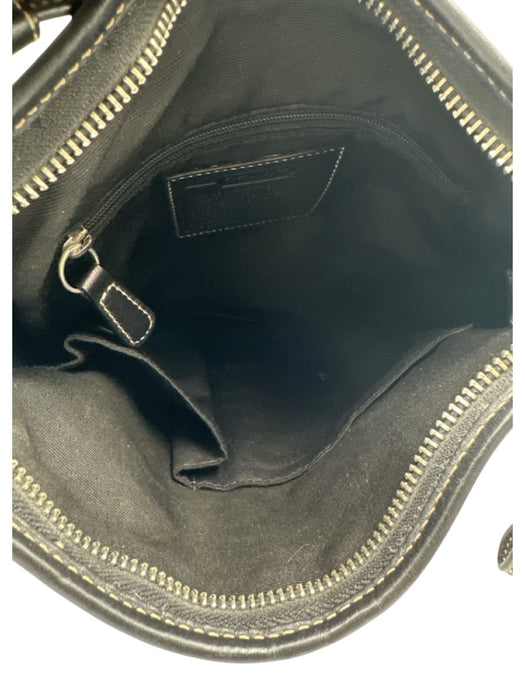 Coach Black Leather & Canvas Jacquard Monogram Buckle Shoulder Bag Black / Medium