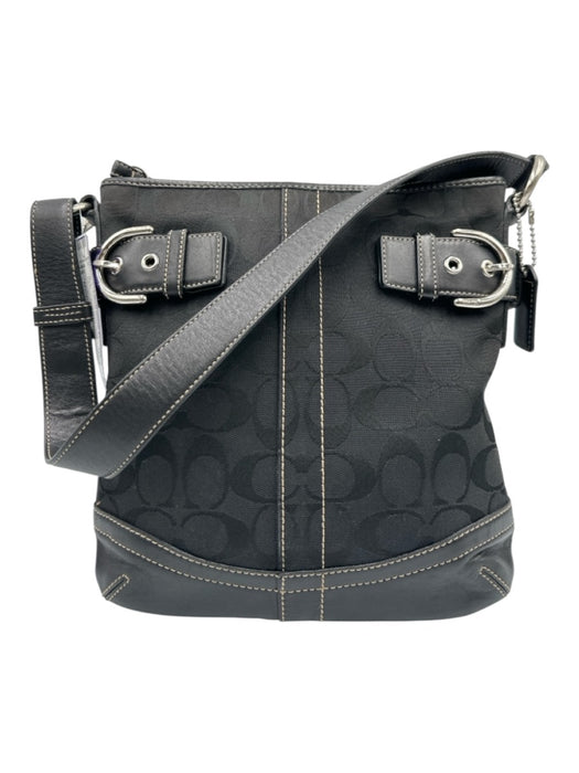 Coach Black Leather & Canvas Jacquard Monogram Buckle Shoulder Bag Black / Medium