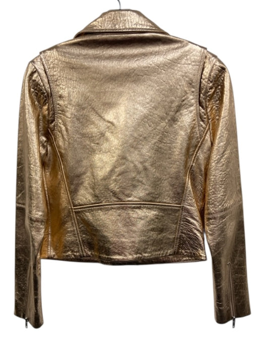 Wythe NY Size S Gold Leather Metallic Zip Up Biker Jacket Gold / S