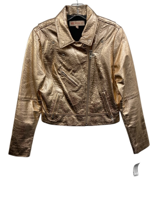 Wythe NY Size S Gold Leather Metallic Zip Up Biker Jacket Gold / S