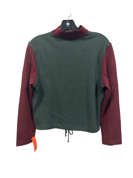 St. John Sport Size P Green, Red & Gold Wool Blend Knit Crest Mock Neck Sweater Green, Red & Gold / P