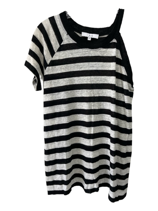 IRO Size XS Black & White Linen Striped Cold Shoulder Short Sleeve Top Black & White / XS