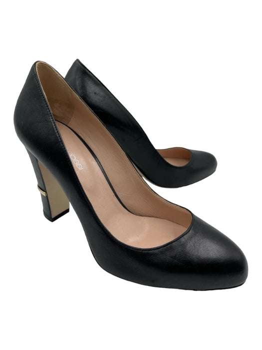 Sergio Rossi Shoe Size 37 Black Leather Almond Toe Closed Heel gold accent Pumps Black / 37