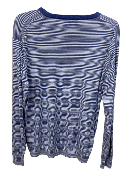 Saks Fifth Ave Size L Blue & White Silk Striped Lightweight Sweater Blue & White / L