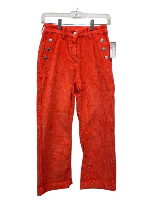 Vilagallo Size 40/S Orange Cotton Corduroy Straight Leg Button Detail Pants Orange / 40/S