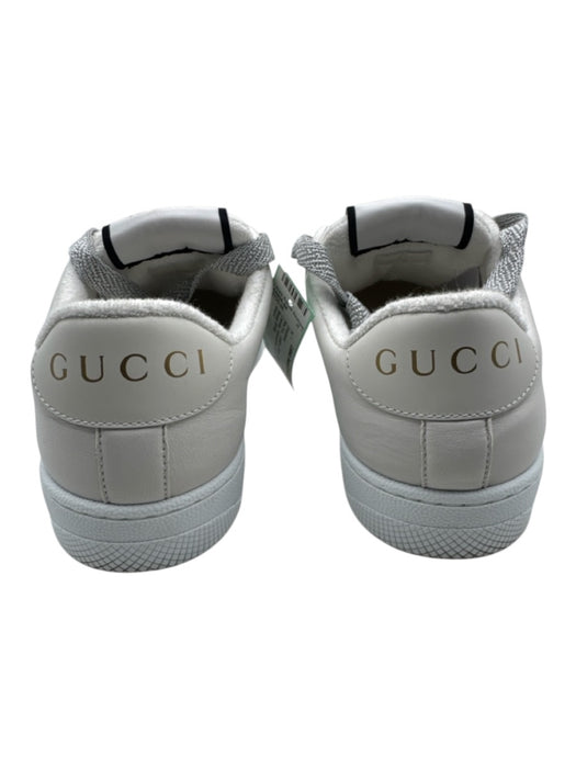 Gucci Cream & Silver Leather & Canvas Rhinestones Low Top Lace Up Sneakers Cream & Silver