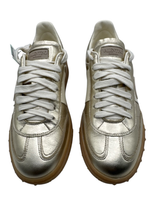 Valentino Shoe Size 36.5 Gold & Beige Leather Low Top Lace Up Gum Sole Sneakers Gold & Beige / 36.5