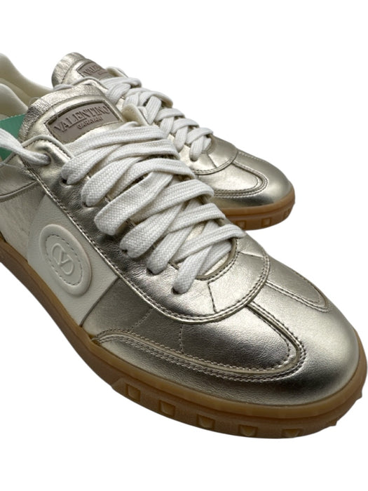 Valentino Shoe Size 36.5 Gold & Beige Leather Low Top Lace Up Gum Sole Sneakers Gold & Beige / 36.5