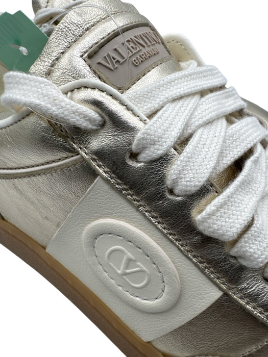 Valentino Shoe Size 36.5 Gold & Beige Leather Low Top Lace Up Gum Sole Sneakers Gold & Beige / 36.5
