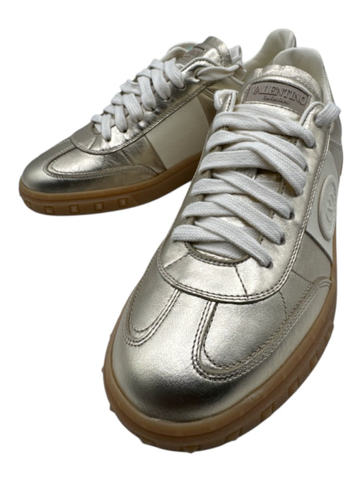 Valentino Shoe Size 36.5 Gold & Beige Leather Low Top Lace Up Gum Sole Sneakers Gold & Beige / 36.5