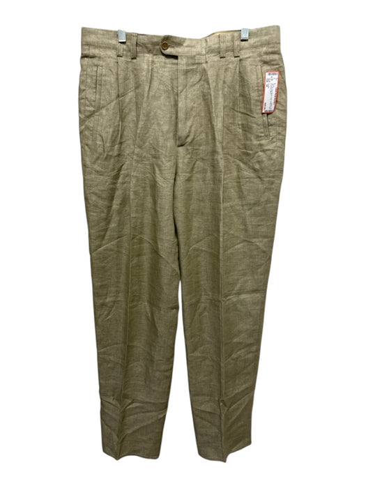Zanella Size 34 Tan Linen Blend Solid Pleats Dress Men's Pants Tan / 34