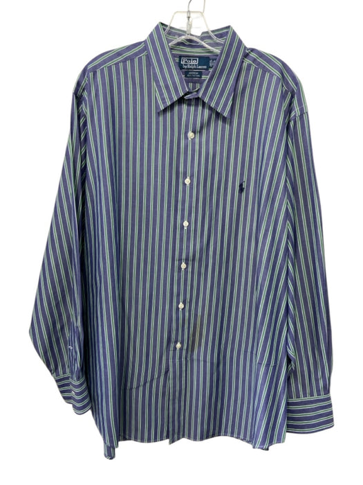 Polo Size 17.5 Purple & Green Cotton Striped Button Down Men's Long Sleeve Shirt Purple & Green / 17.5
