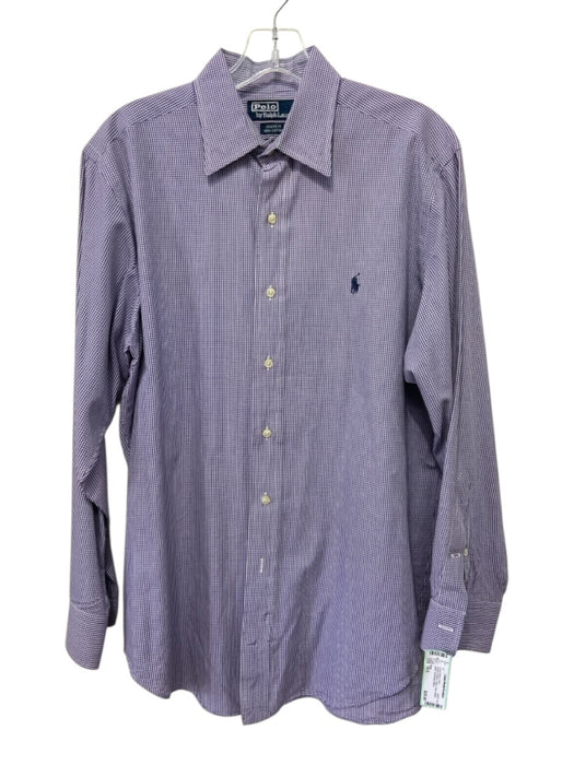 Polo Size 15.5 Purple & White Cotton Plaid Button Down Men's Long Sleeve Shirt Purple & White / 15.5