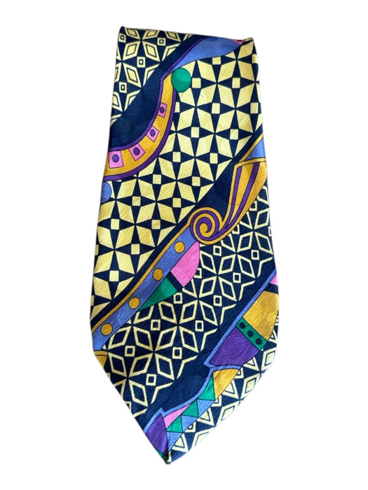 V2 by Versace Yellow & Navy Silk Abstract Men's Ties Yellow & Navy